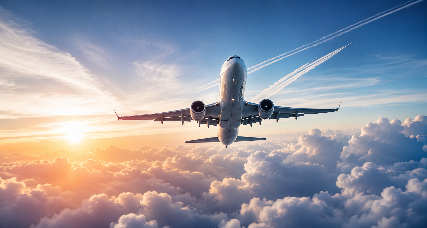 Airplane flying through clouds