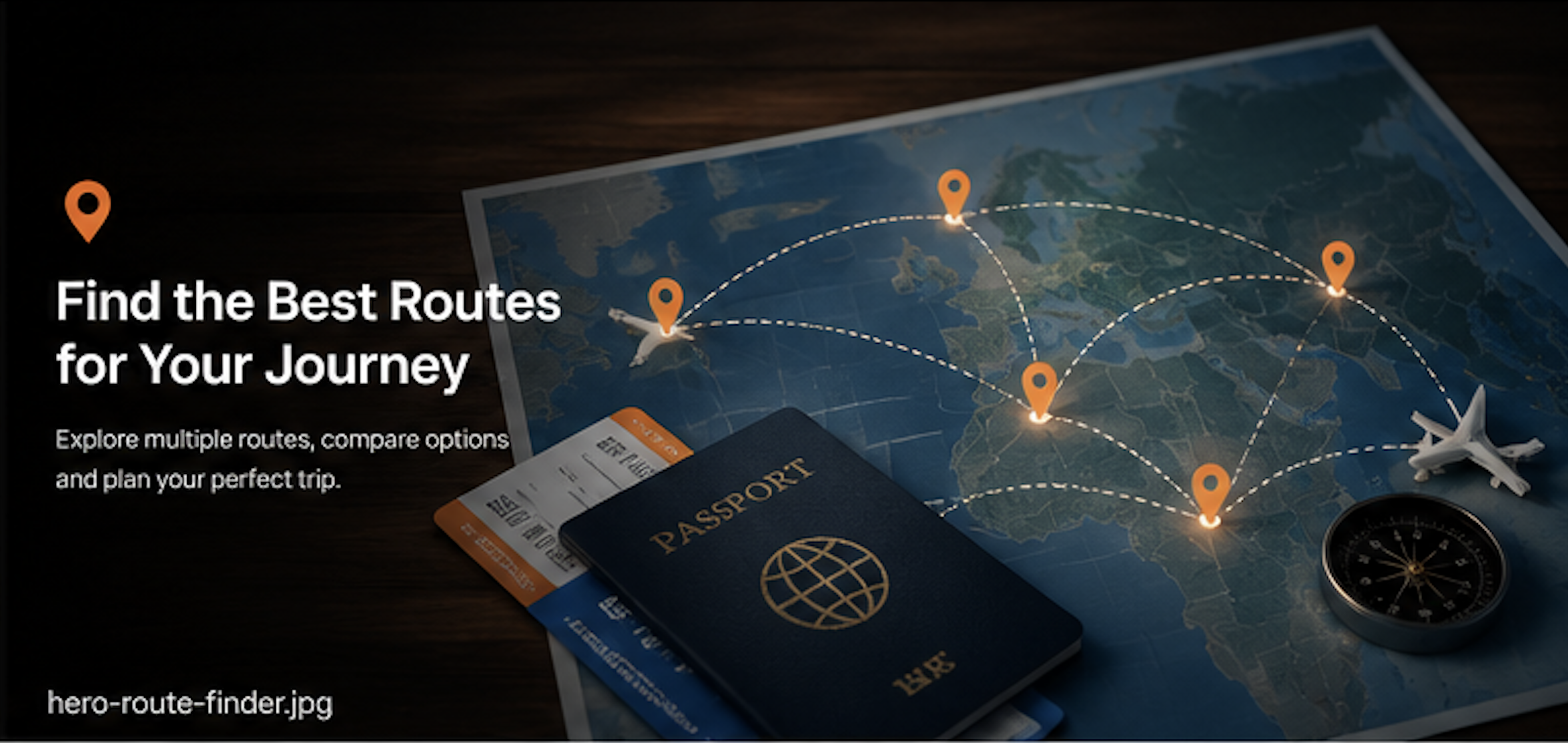 Travel planning with map and passport