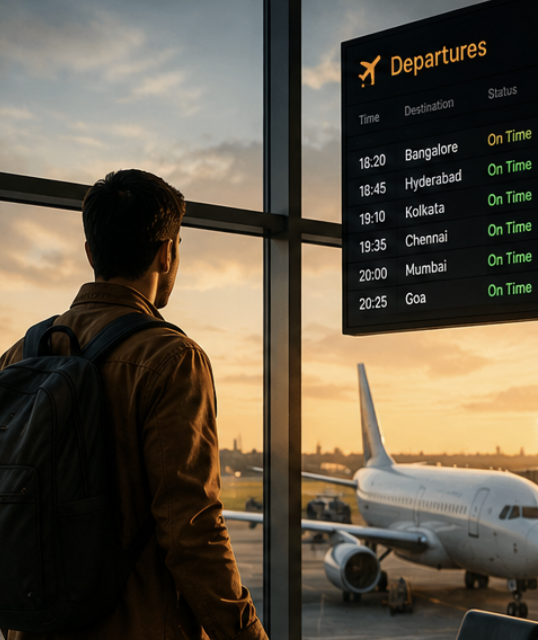 Traveller at airport departure gate